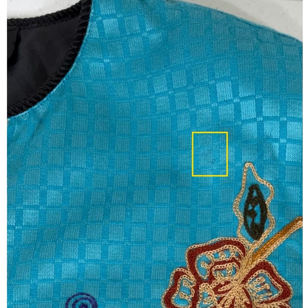 Entice Embroidered Jacket 1X Turquoise Blue Floral Art to Wear Cotton Rayon - Picture 7 of 10